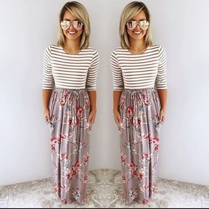 Stripe and floral maxi dress